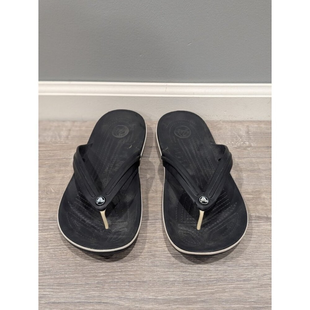 CROCS Black Leather rubber Thong Sandals Men’s Size 9 Women's Sz 11 Comfort